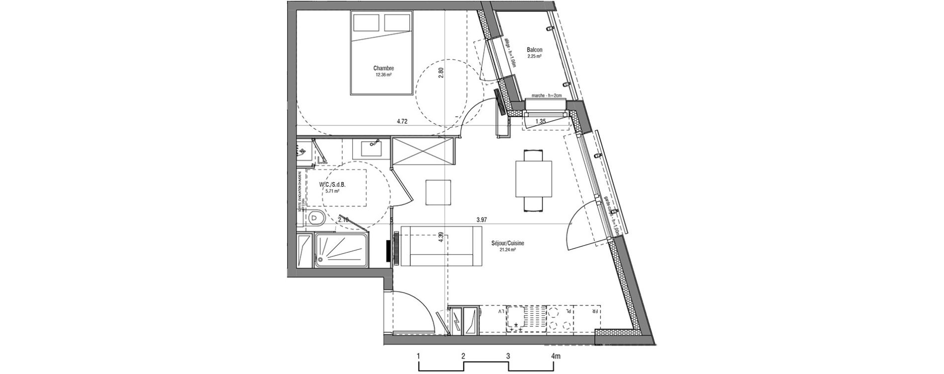Appartement T2 de 39,31 m2 &agrave; Loos Centre