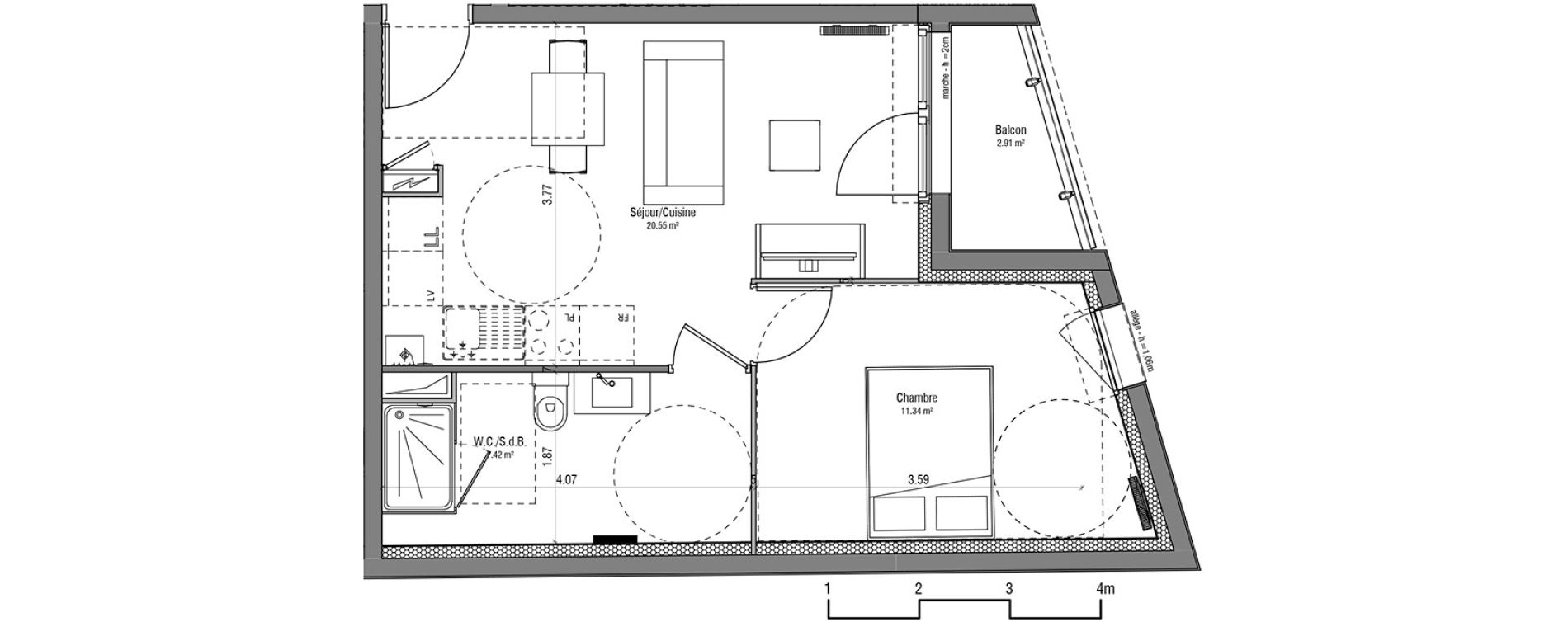Appartement T2 de 39,31 m2 &agrave; Loos Centre