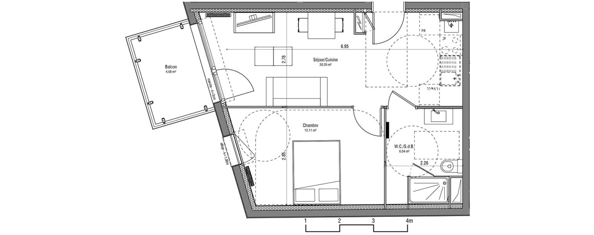 Appartement T2 de 38,44 m2 &agrave; Loos Centre