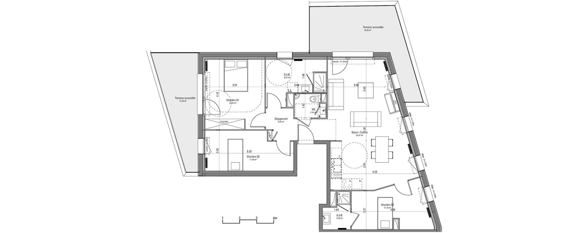 Appartement T4 de 89,11 m2 &agrave; Loos Centre