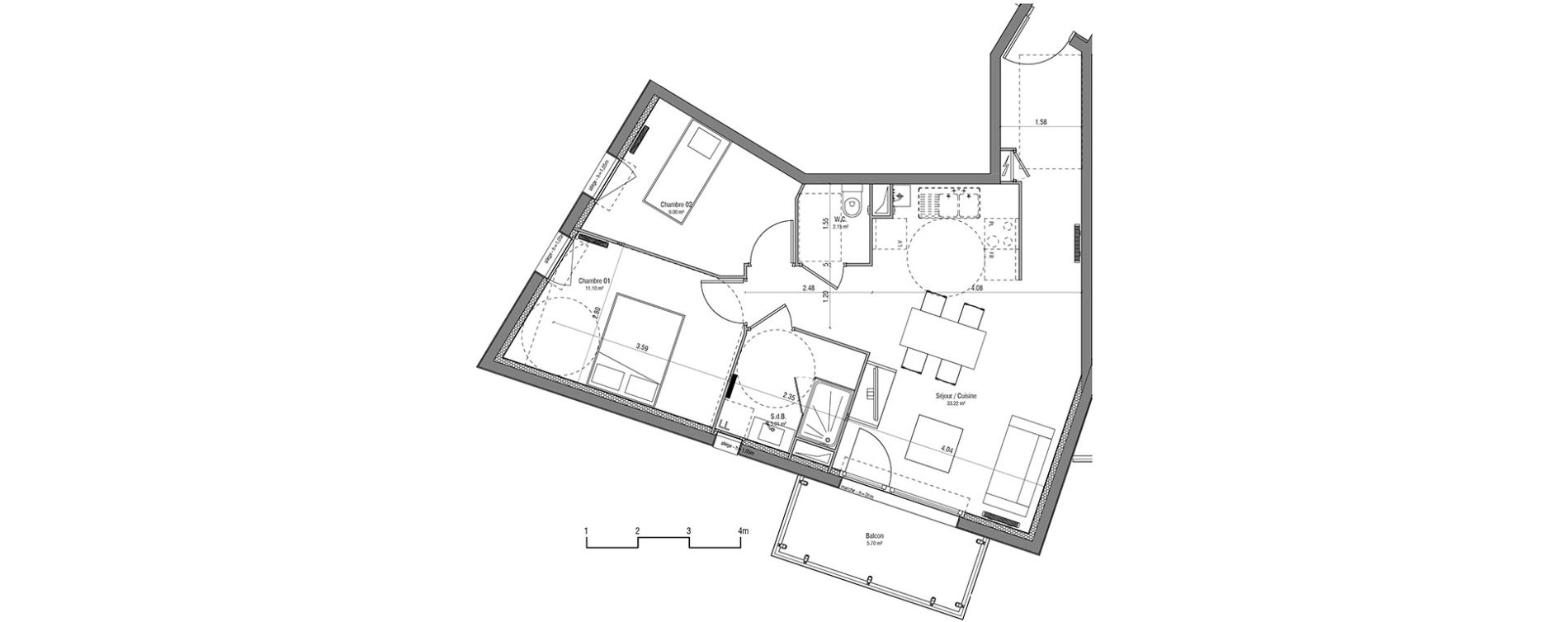 Appartement T3 de 60,48 m2 &agrave; Loos Centre