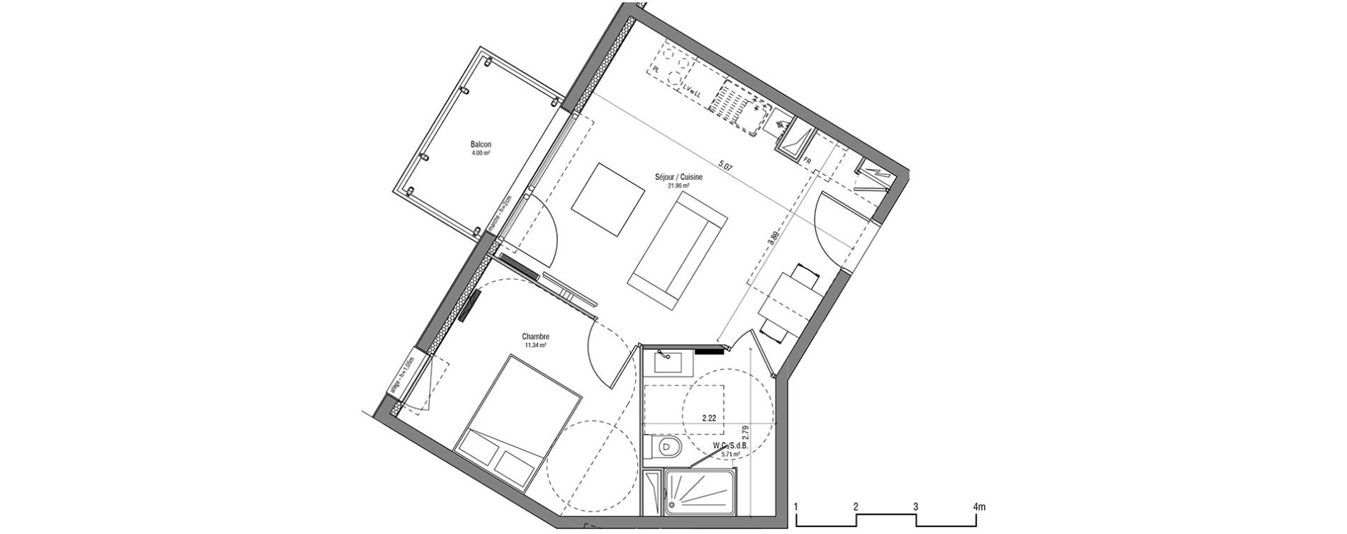 Appartement T2 de 39,01 m2 &agrave; Loos Centre