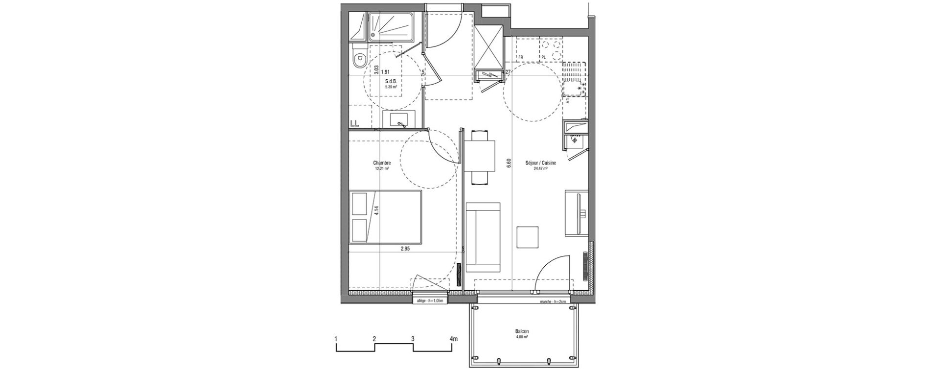 Appartement T2 de 42,07 m2 &agrave; Loos Centre