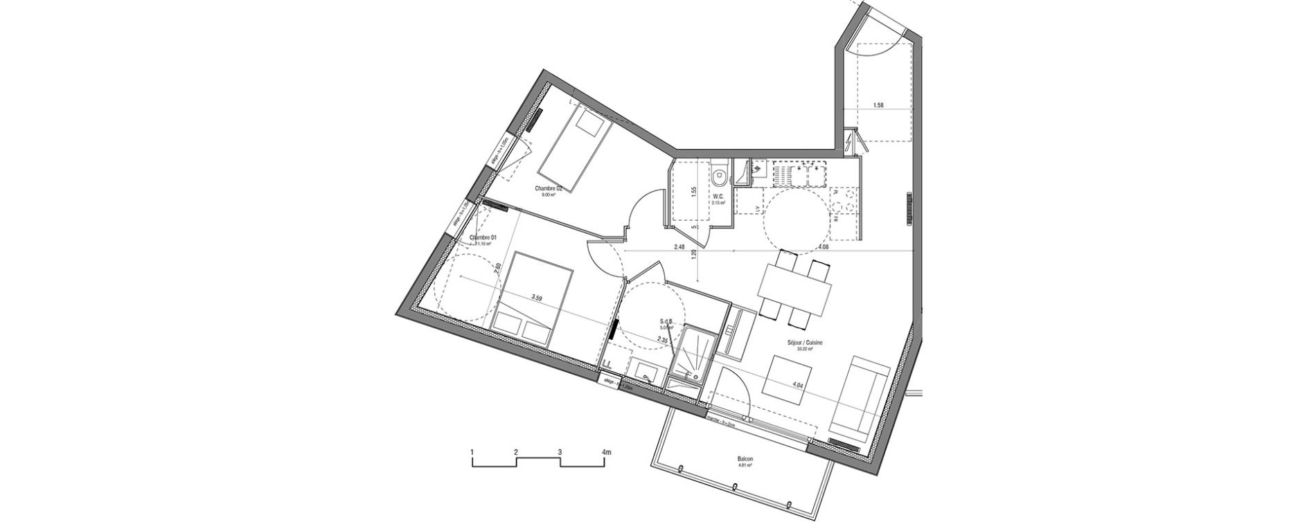 Appartement T3 de 60,48 m2 &agrave; Loos Centre