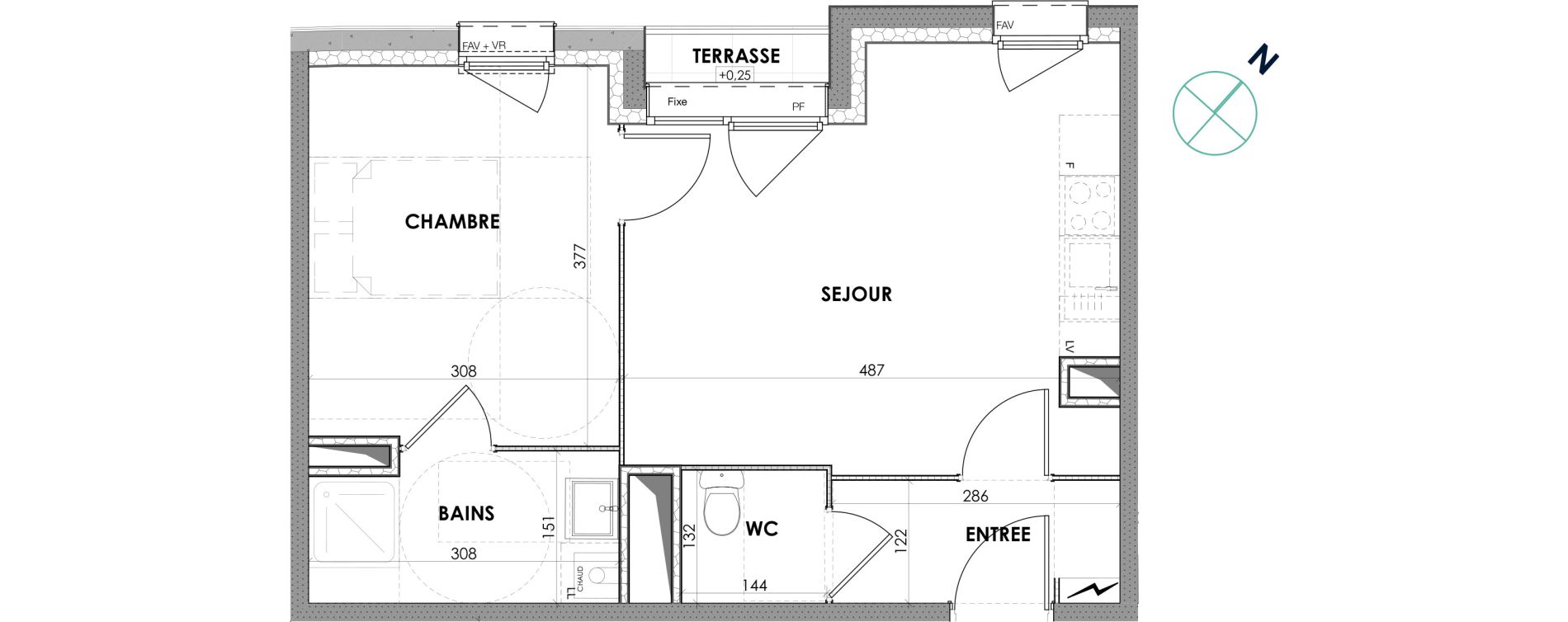 Appartement T2 de 40,20 m2 &agrave; Loos Centre