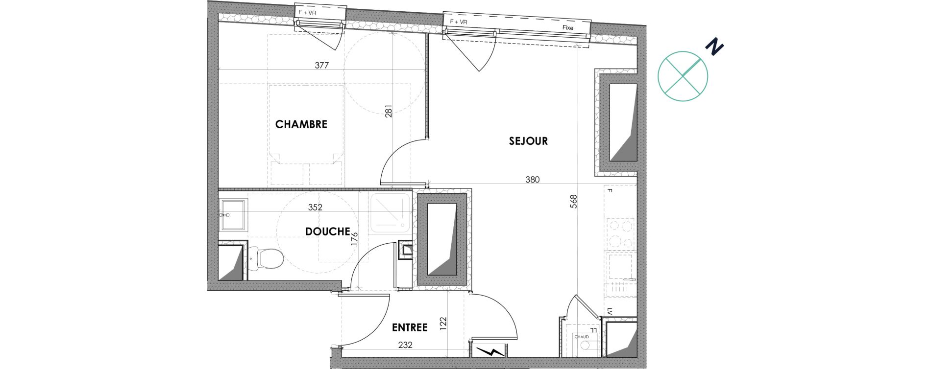 Appartement T2 de 36,60 m2 &agrave; Loos Centre