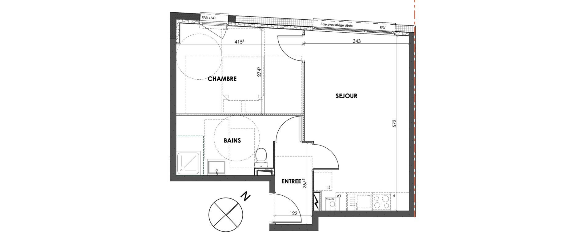 Appartement T2 de 41,30 m2 &agrave; Loos Centre