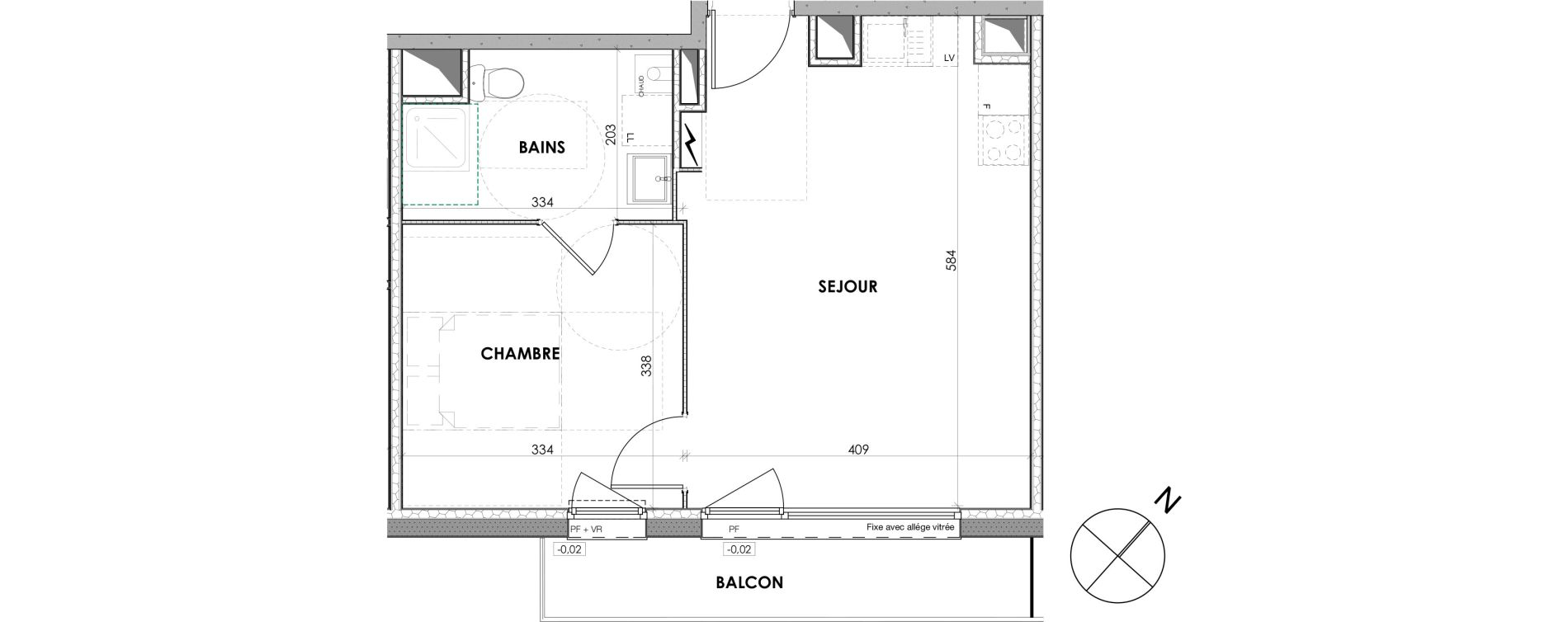 Appartement T2 de 40,40 m2 &agrave; Loos Centre