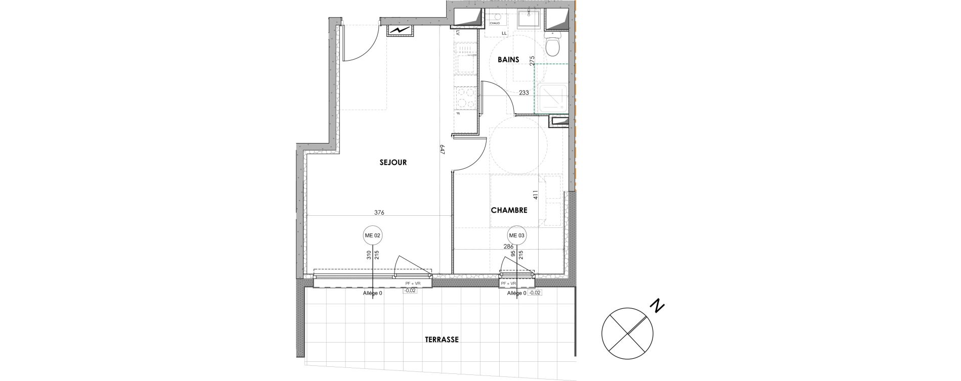 Appartement T2 de 40,50 m2 &agrave; Loos Centre