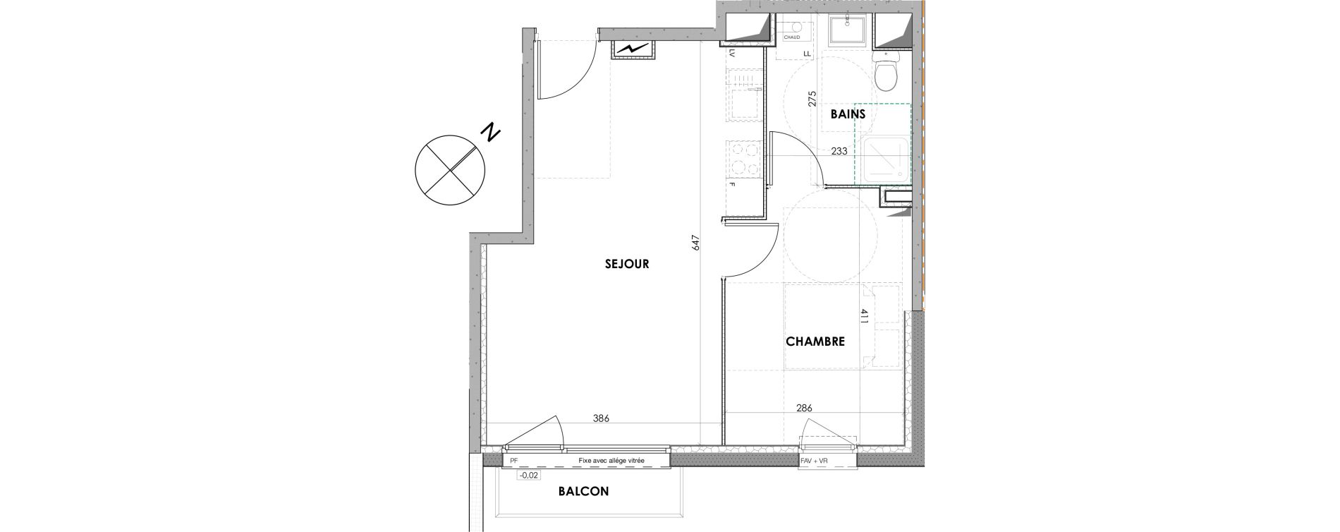 Appartement T2 de 40,90 m2 &agrave; Loos Centre