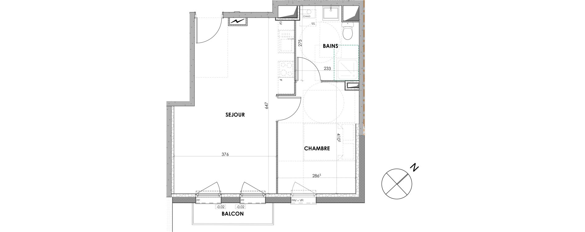 Appartement T2 de 40,80 m2 &agrave; Loos Centre