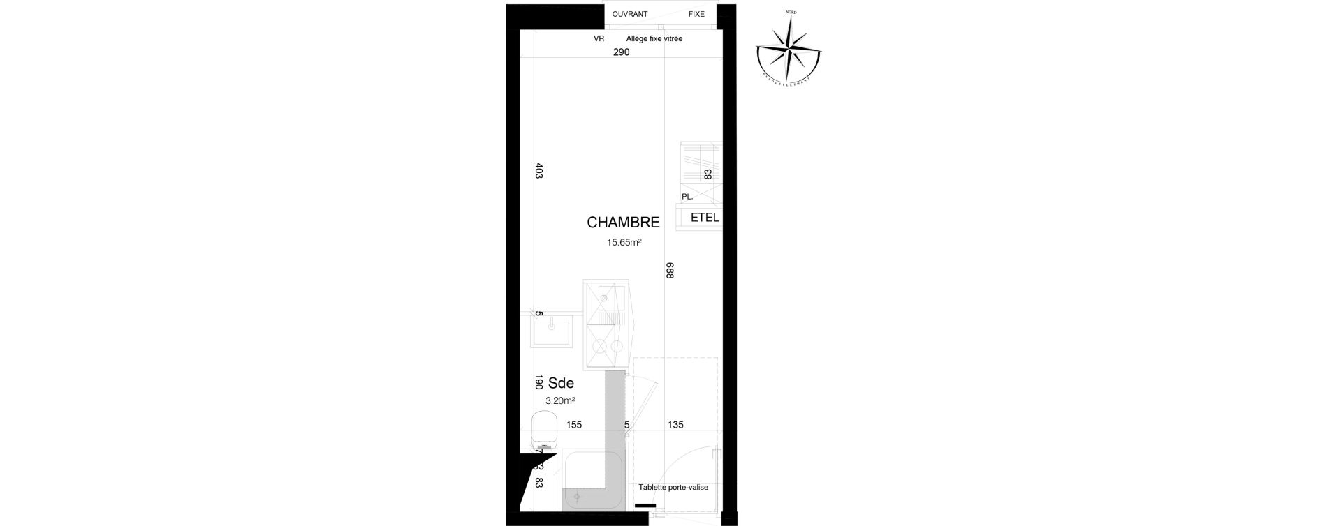 Appartement T1 de 18,85 m2 &agrave; Loos Eurasant&eacute;