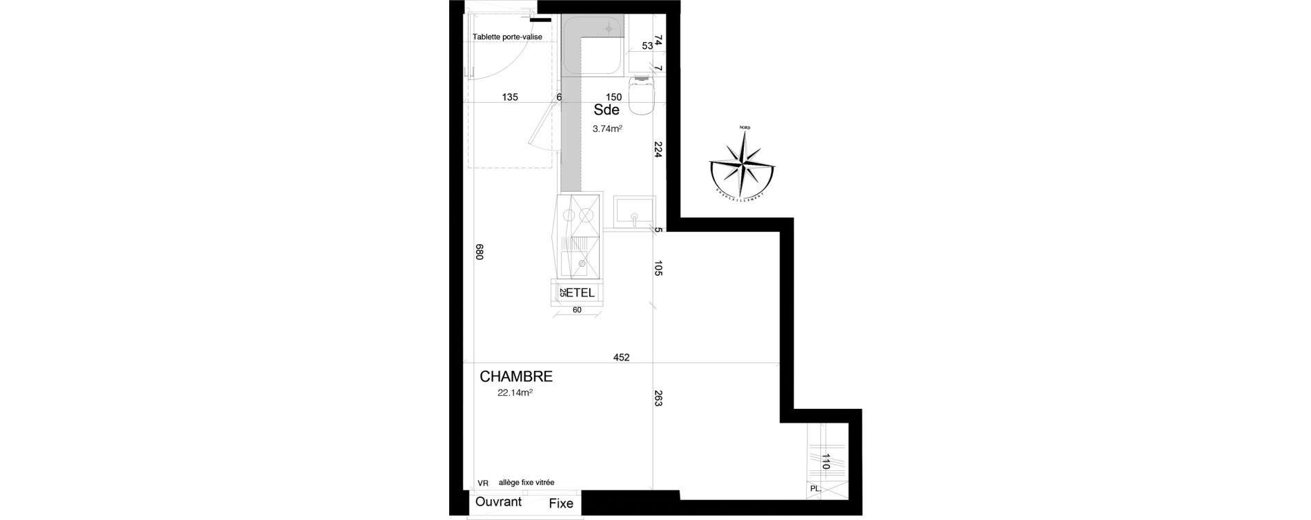 Appartement T1 de 25,88 m2 &agrave; Loos Eurasant&eacute;