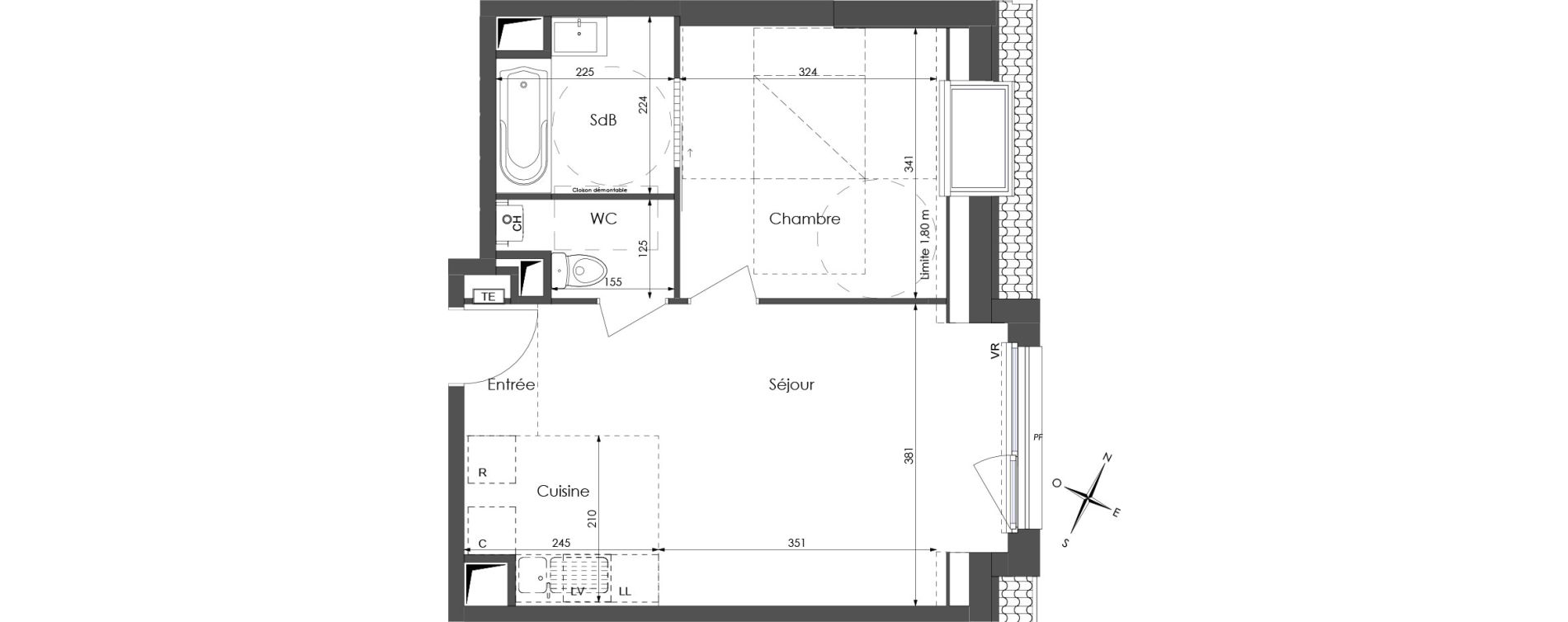 Appartement T2 de 42,86 m2 &agrave; Lys-Lez-Lannoy Centre