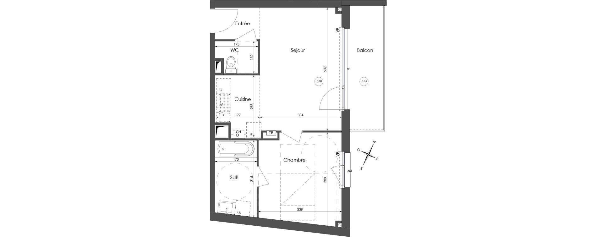 Appartement T2 de 42,80 m2 &agrave; Lys-Lez-Lannoy Centre