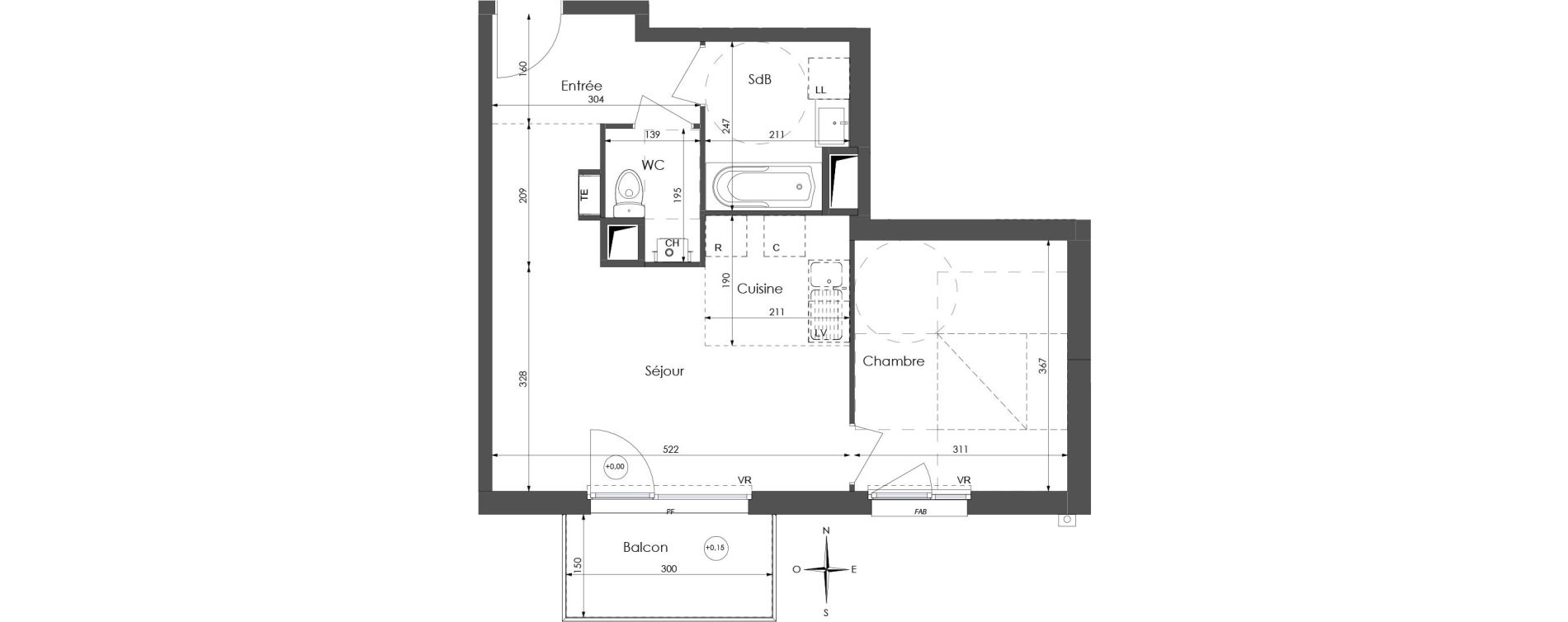 Appartement T2 de 44,79 m2 &agrave; Lys-Lez-Lannoy Centre