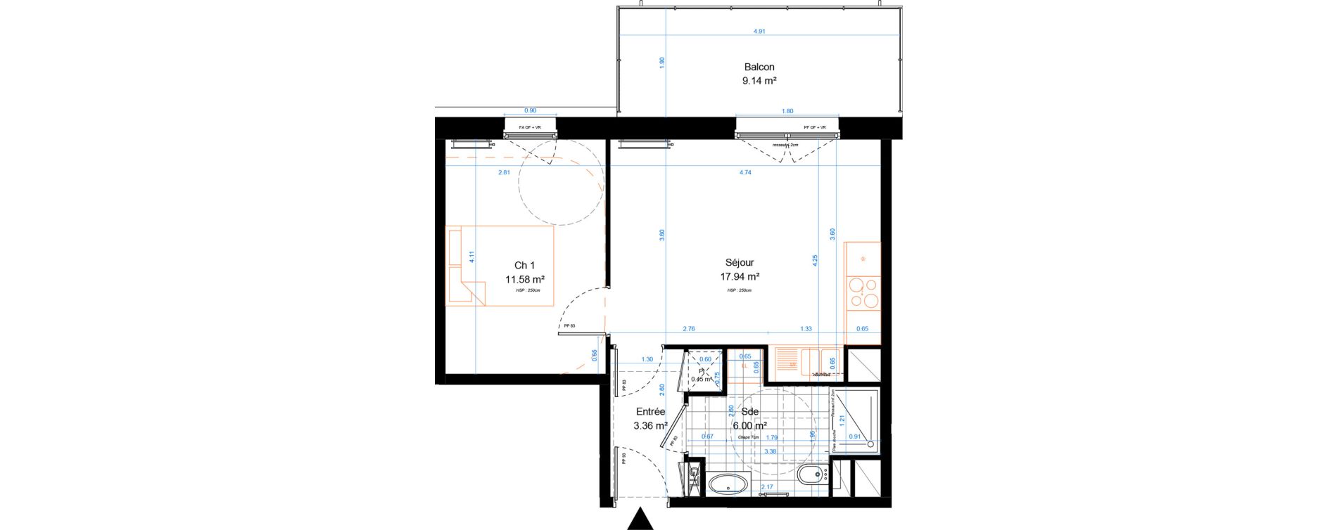 Appartement T2 de 39,33 m2 &agrave; Marcq-En-Bar&oelig;ul Crois&eacute; petite hollande