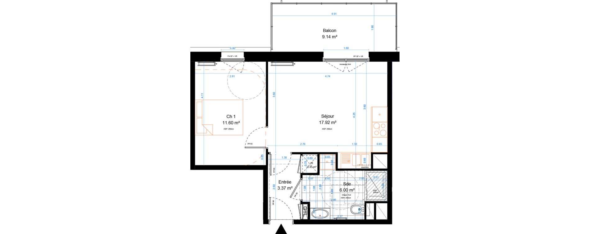 Appartement T2 de 39,34 m2 &agrave; Marcq-En-Bar&oelig;ul Crois&eacute; petite hollande