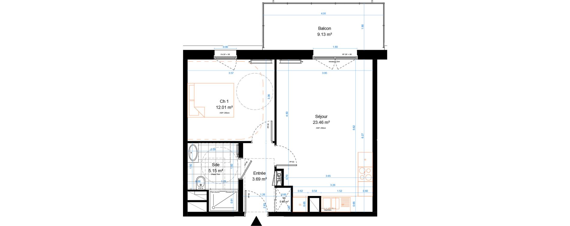 Appartement T2 de 44,91 m2 &agrave; Marcq-En-Bar&oelig;ul Crois&eacute; petite hollande