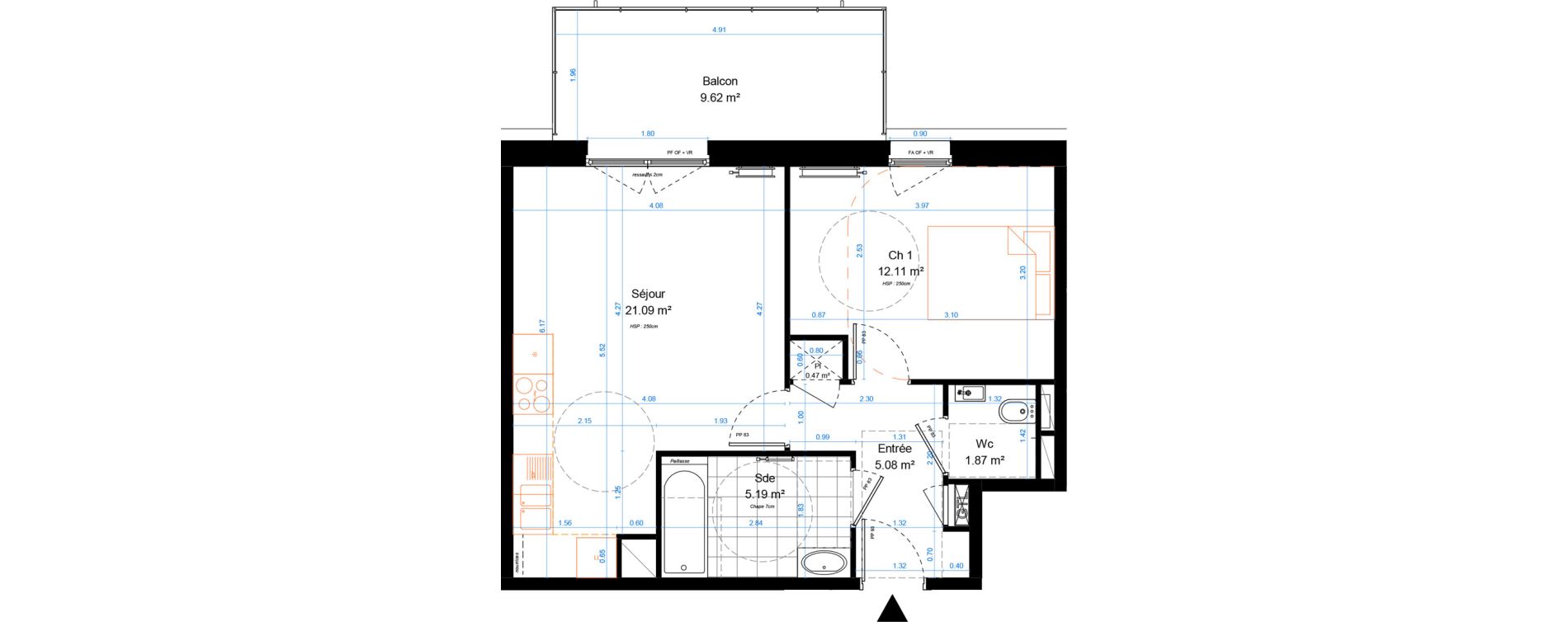 Appartement T2 de 45,81 m2 &agrave; Marcq-En-Bar&oelig;ul Crois&eacute; petite hollande