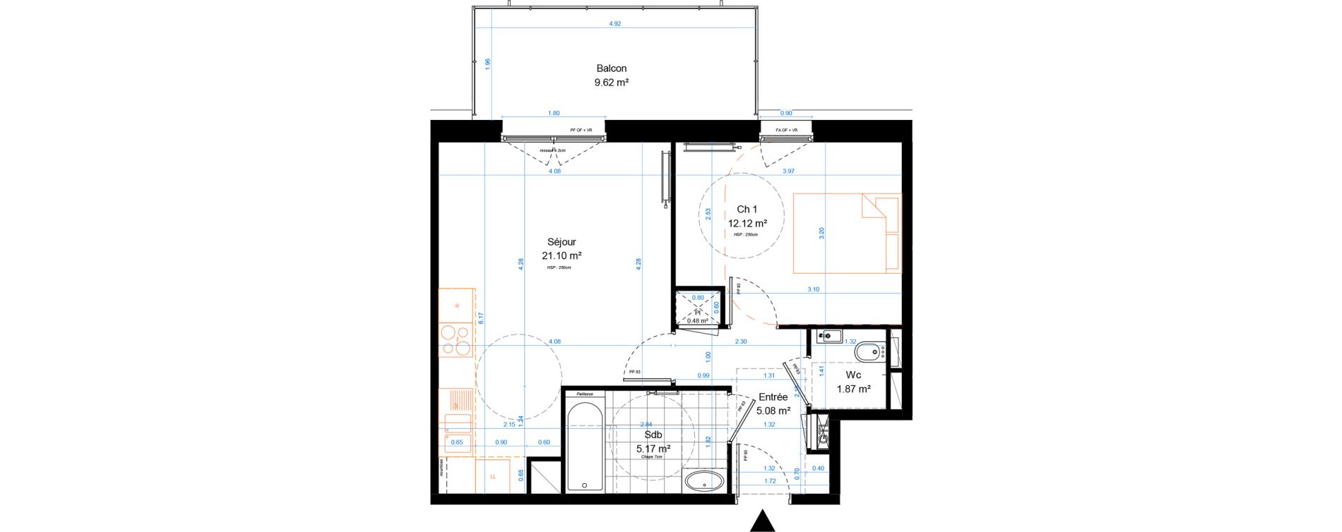 Appartement T2 de 45,82 m2 &agrave; Marcq-En-Bar&oelig;ul Crois&eacute; petite hollande