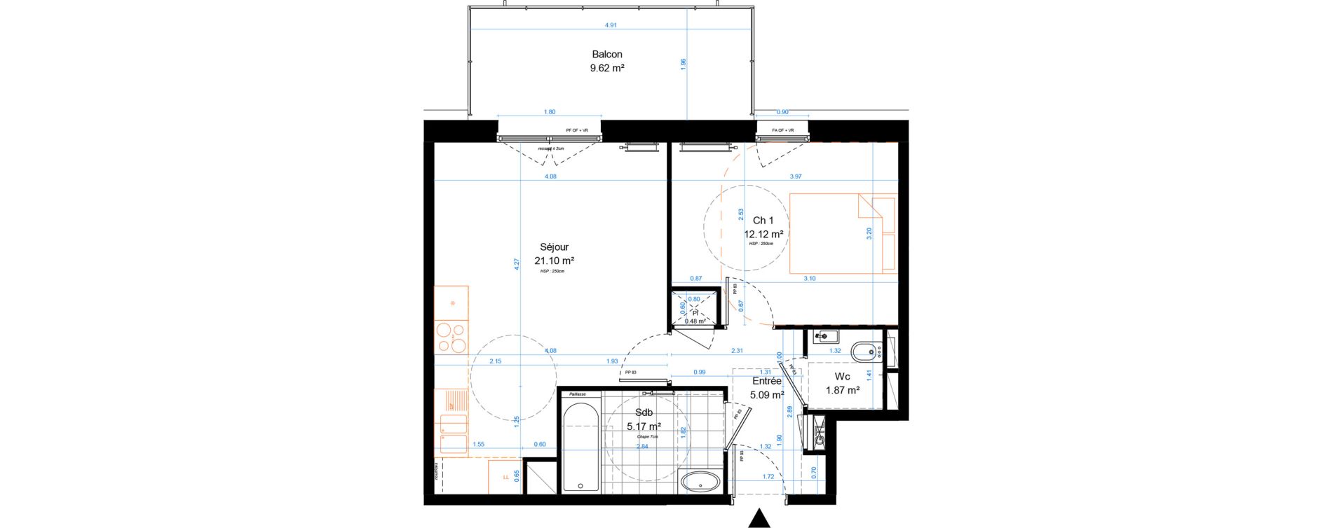 Appartement T2 de 45,83 m2 &agrave; Marcq-En-Bar&oelig;ul Crois&eacute; petite hollande
