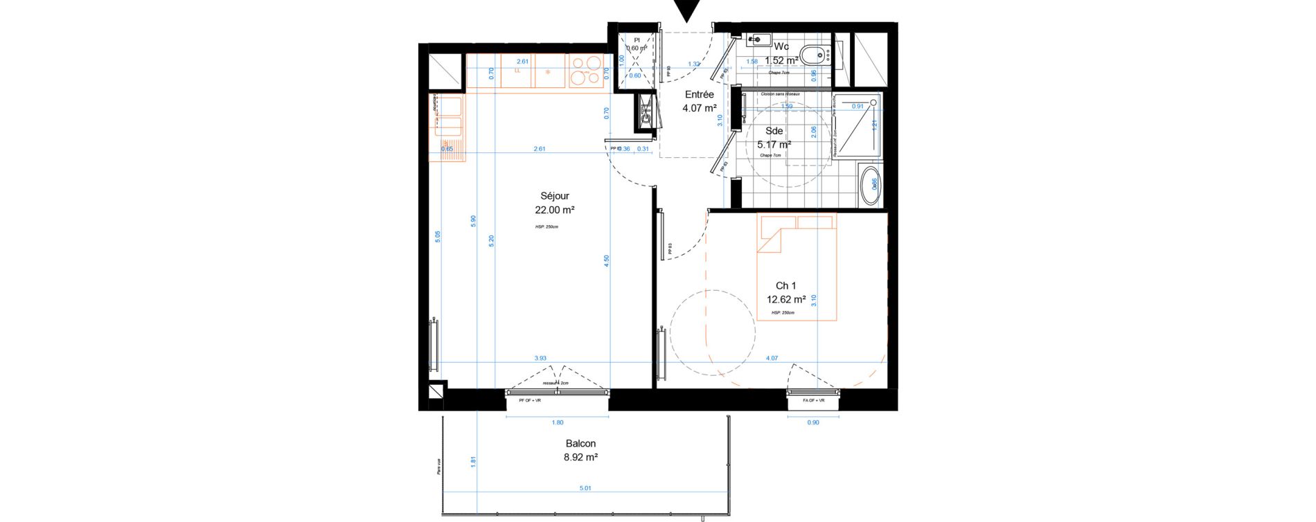 Appartement T2 de 45,98 m2 &agrave; Marcq-En-Bar&oelig;ul Crois&eacute; petite hollande