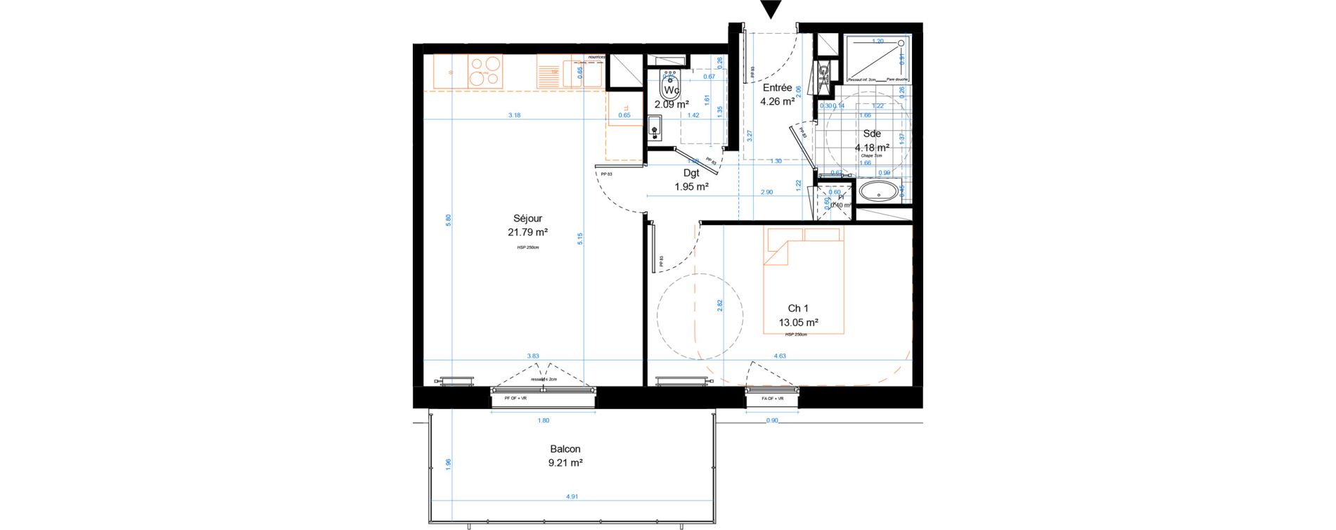 Appartement T2 de 47,72 m2 &agrave; Marcq-En-Bar&oelig;ul Crois&eacute; petite hollande