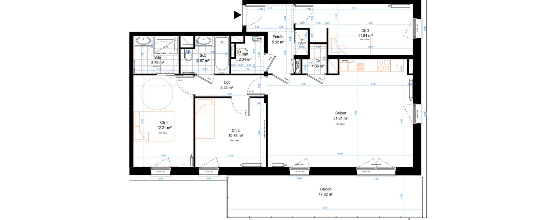 Appartement T4 de 87,05 m2 &agrave; Marcq-En-Bar&oelig;ul Crois&eacute; petite hollande