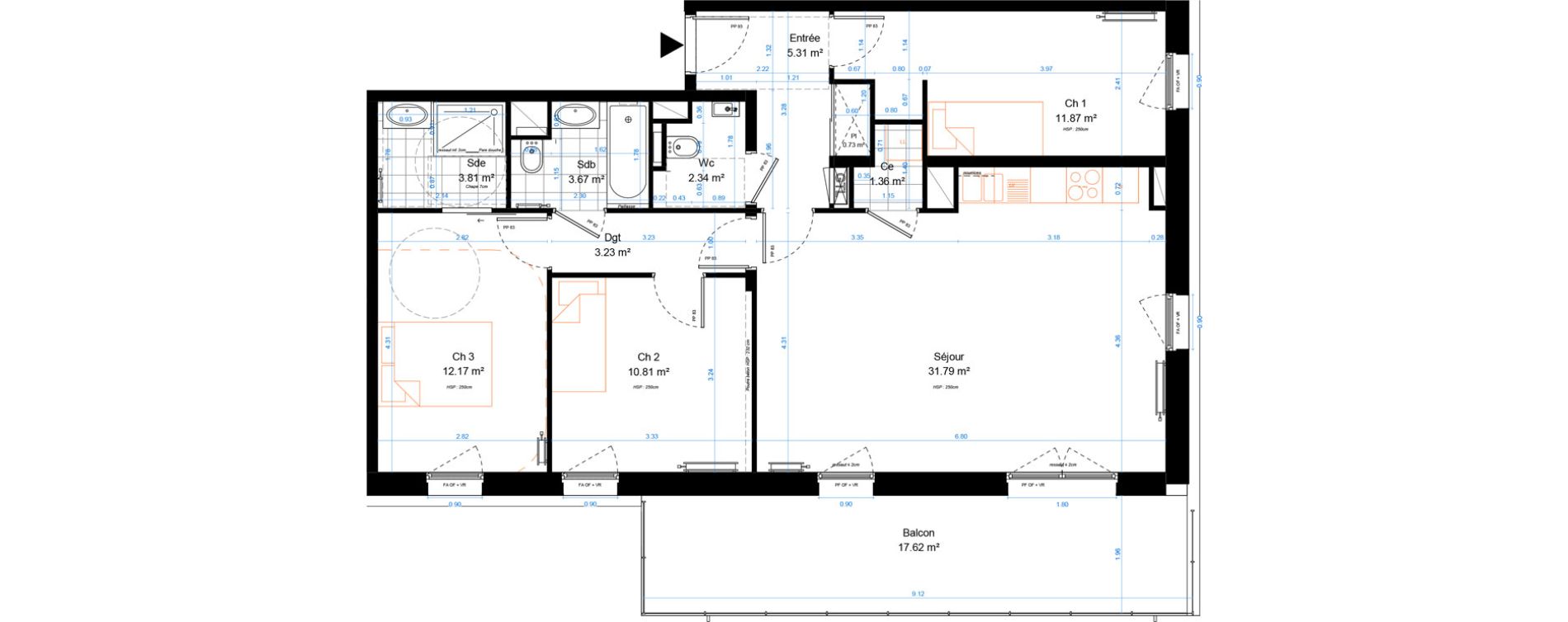 Appartement T4 de 87,08 m2 &agrave; Marcq-En-Bar&oelig;ul Crois&eacute; petite hollande