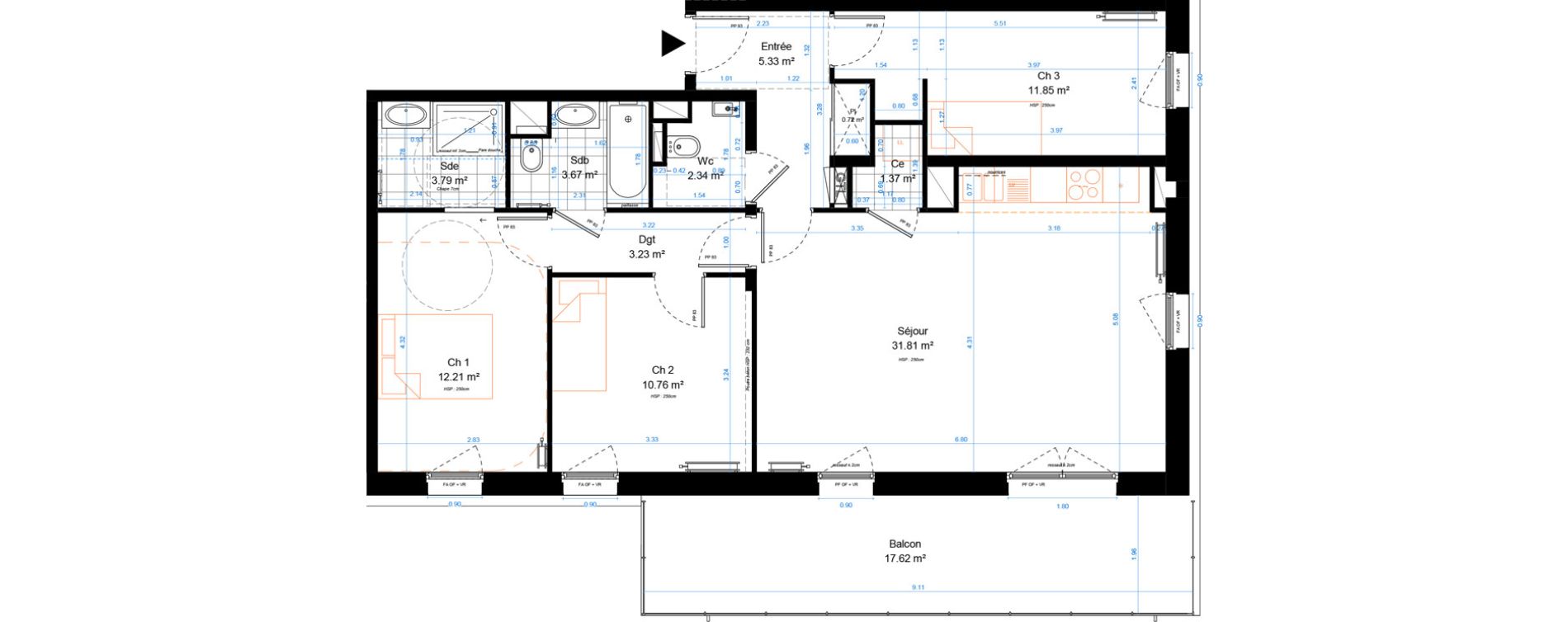 Appartement T4 de 87,09 m2 &agrave; Marcq-En-Bar&oelig;ul Crois&eacute; petite hollande