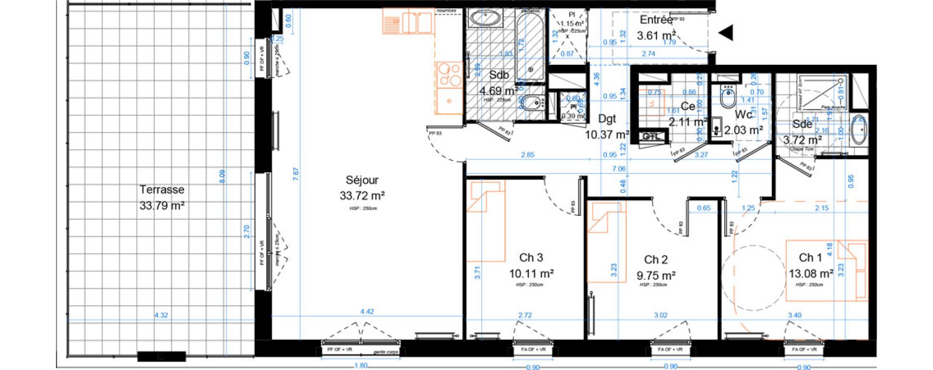 Appartement T4 de 94,74 m2 &agrave; Marcq-En-Bar&oelig;ul Crois&eacute; petite hollande