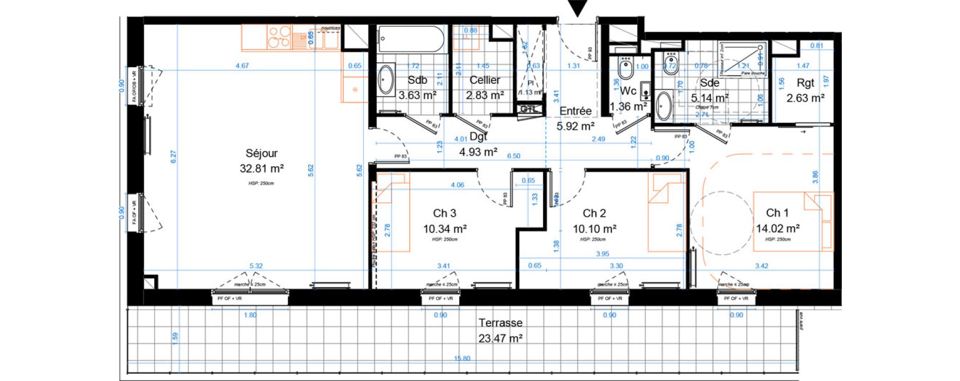 Appartement T4 de 94,82 m2 &agrave; Marcq-En-Bar&oelig;ul Crois&eacute; petite hollande