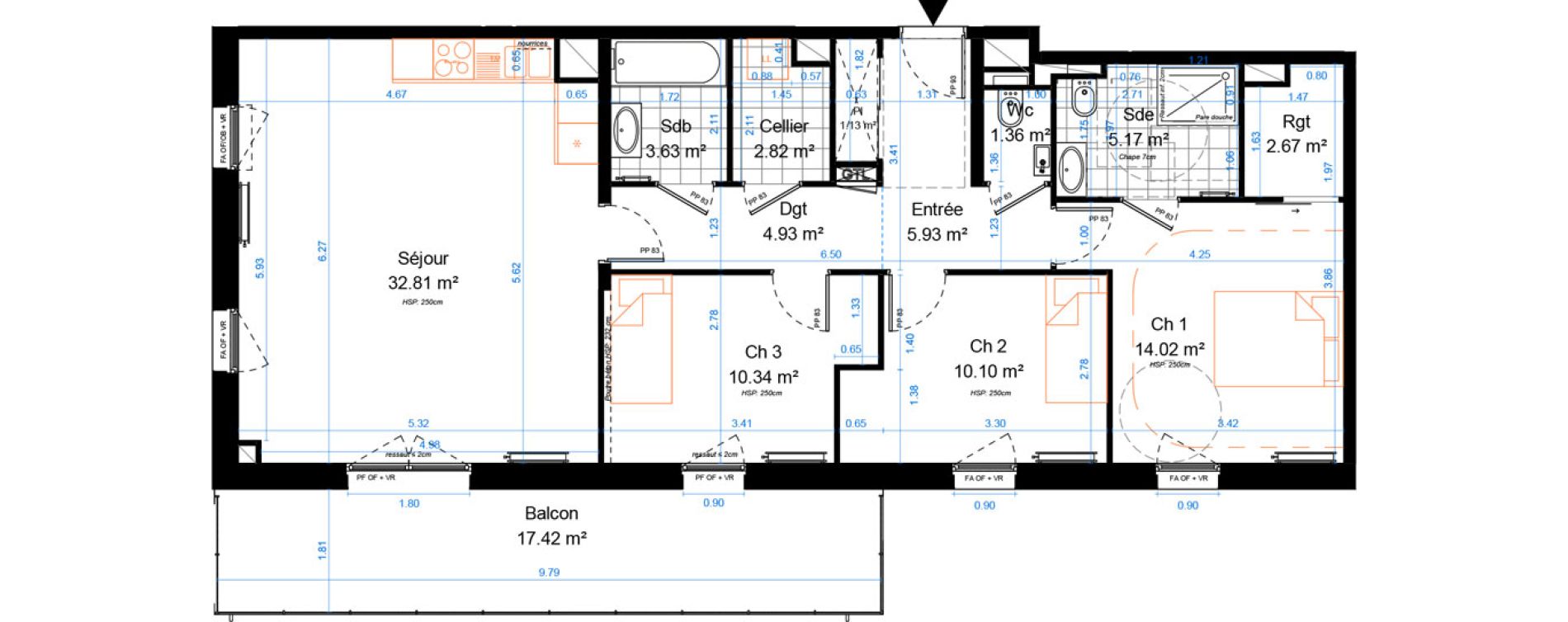 Appartement T4 de 94,90 m2 &agrave; Marcq-En-Bar&oelig;ul Crois&eacute; petite hollande