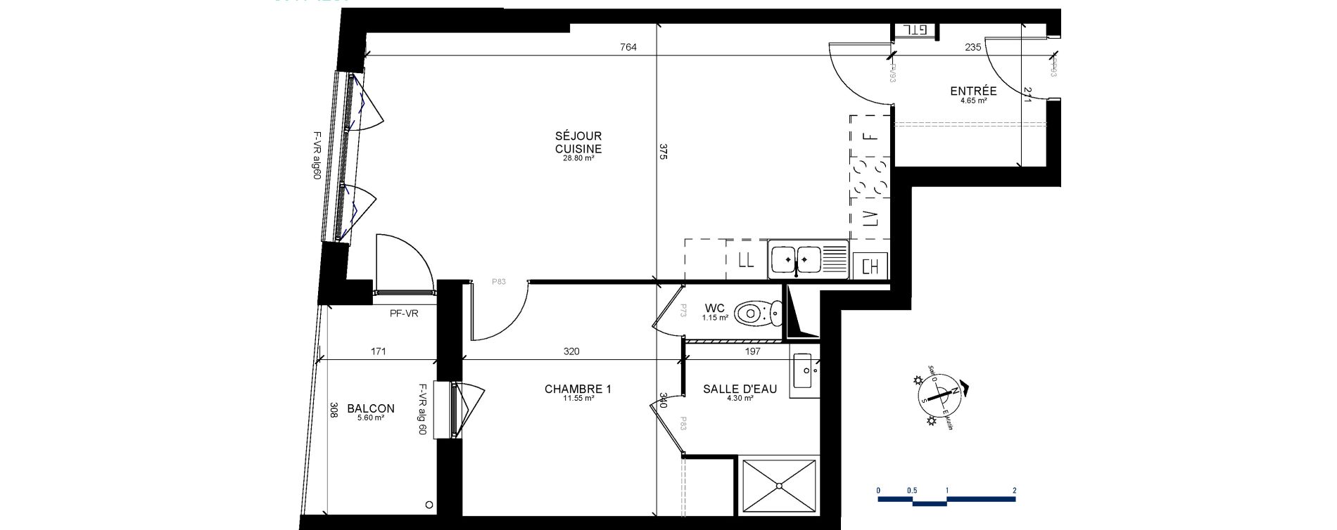 Appartement T2 de 50,45 m2 &agrave; Marcq-En-Bar&oelig;ul Centre