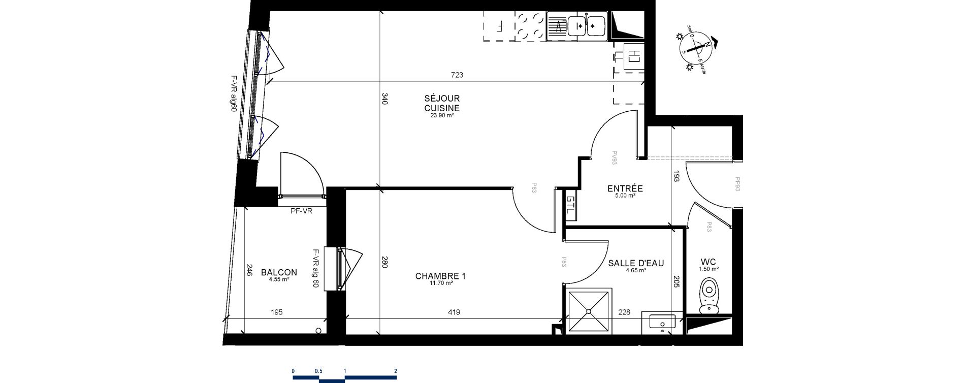 Appartement T2 de 46,75 m2 &agrave; Marcq-En-Bar&oelig;ul Centre
