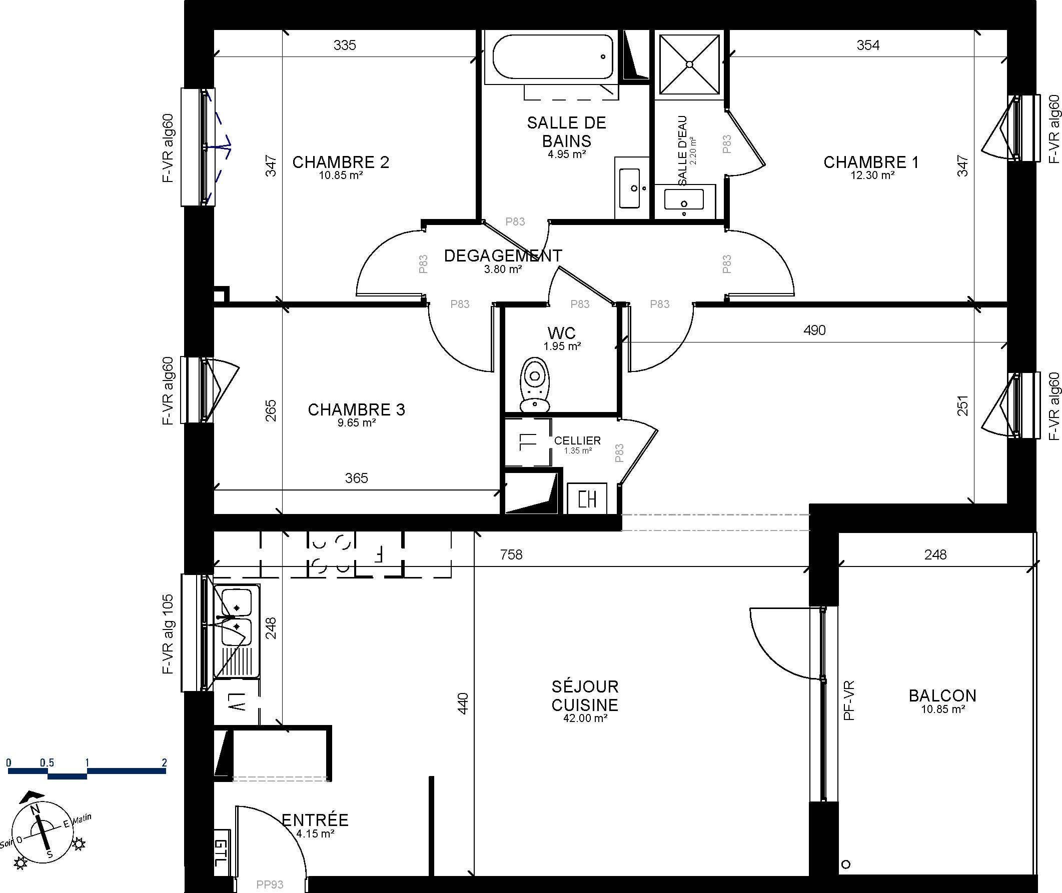 Plan appartement T4 de 93,15 m² neuf, résidence « Elégance » à Marcq-en ...