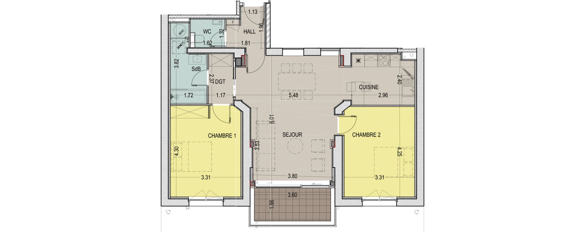 Appartement T3 de 75,10 m2 &agrave; Marcq-En-Bar&oelig;ul Centre
