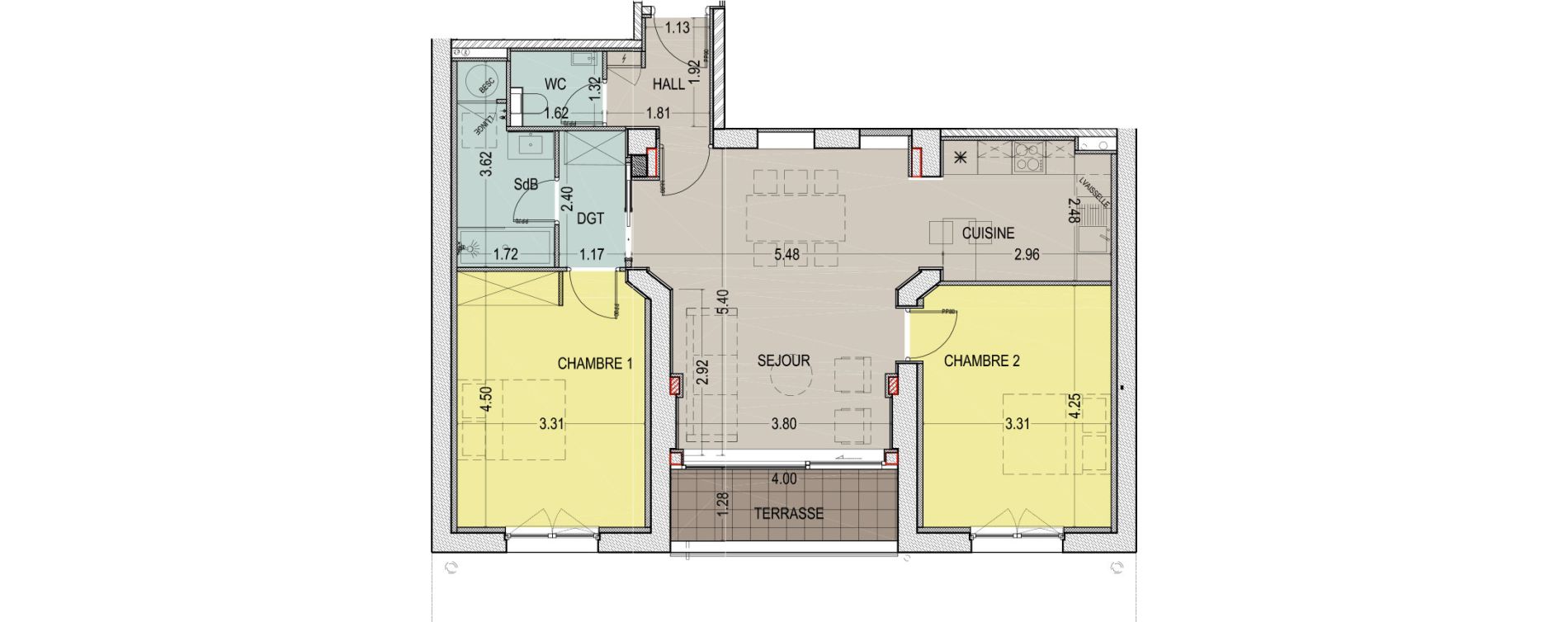 Appartement T3 de 73,70 m2 &agrave; Marcq-En-Bar&oelig;ul Centre