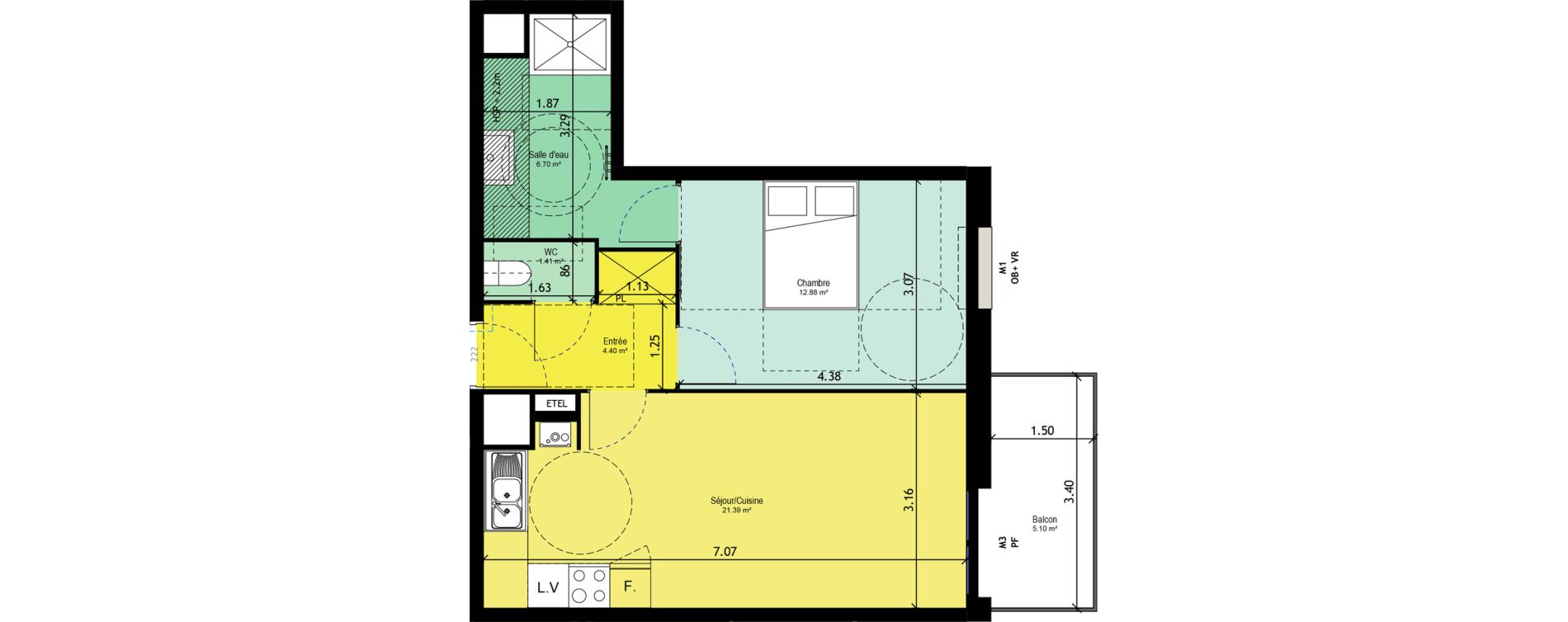 Appartement T2 de 46,78 m2 &agrave; Marcq-En-Bar&oelig;ul Bourg
