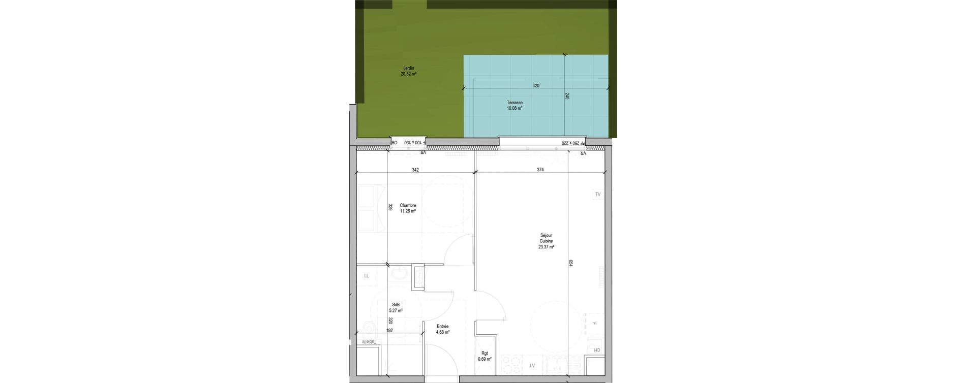 Appartement T2 de 45,27 m2 &agrave; Marcq-En-Bar&oelig;ul Bourg