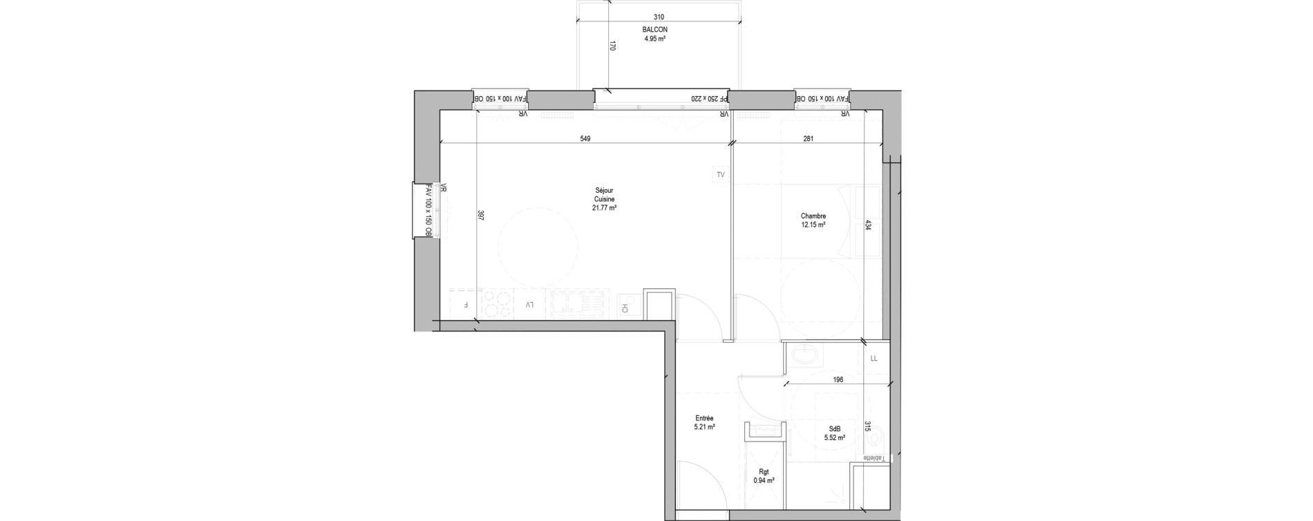 Appartement T2 de 45,59 m2 &agrave; Marcq-En-Bar&oelig;ul Bourg