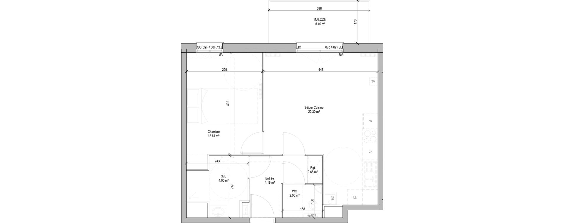 Appartement T2 de 46,44 m2 &agrave; Marcq-En-Bar&oelig;ul Bourg