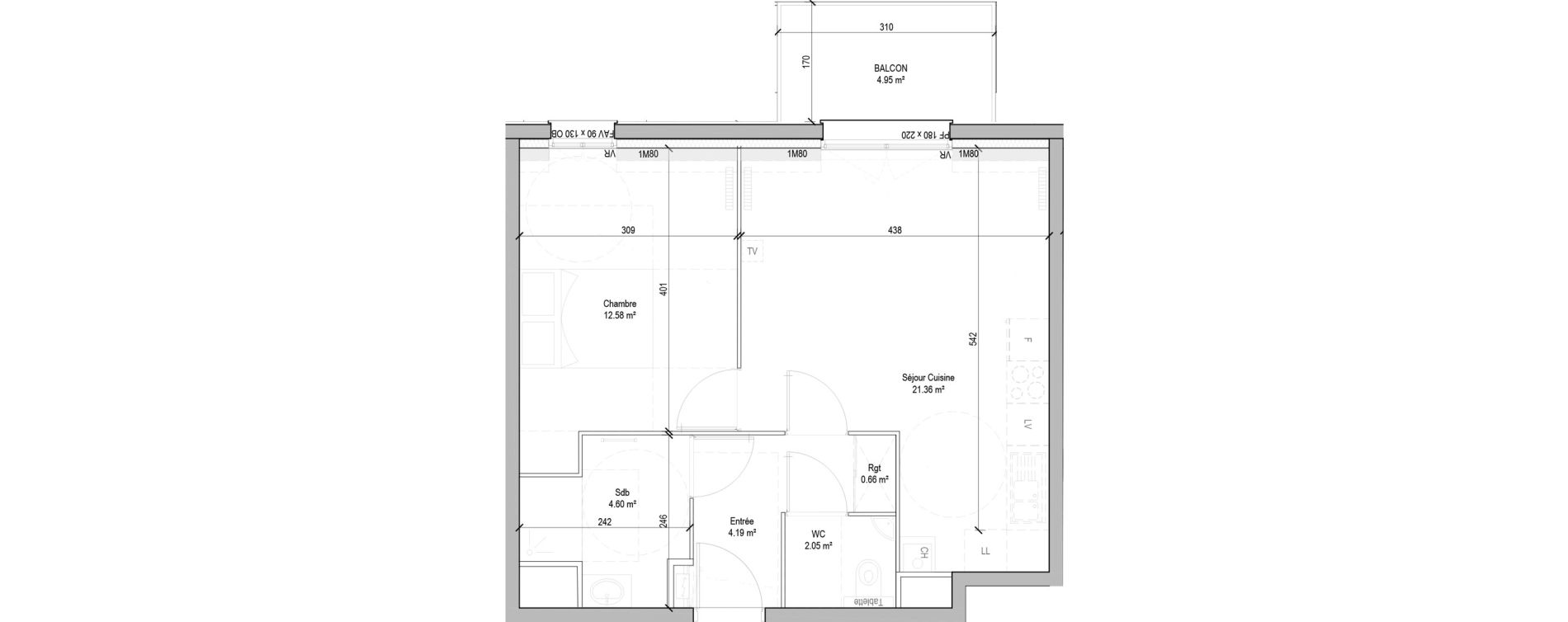 Appartement T2 de 45,44 m2 &agrave; Marcq-En-Bar&oelig;ul Bourg