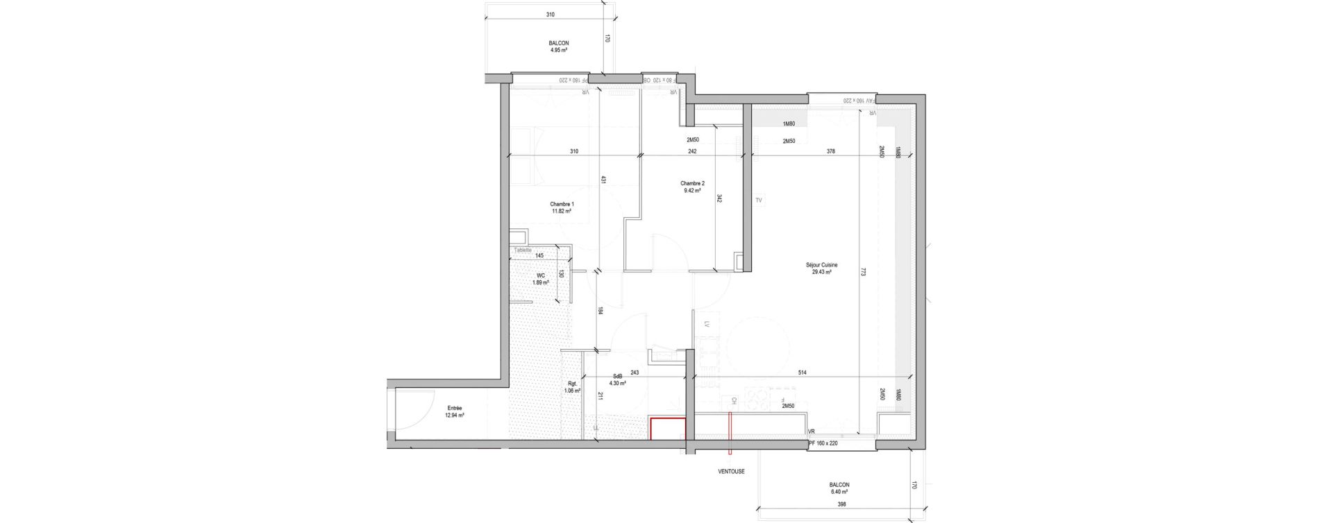 Appartement T3 de 70,86 m2 &agrave; Marcq-En-Bar&oelig;ul Bourg