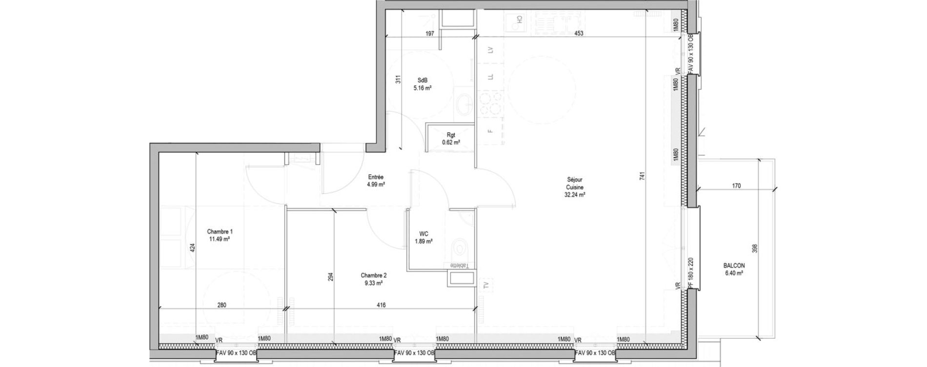 Appartement T3 de 65,72 m2 &agrave; Marcq-En-Bar&oelig;ul Bourg