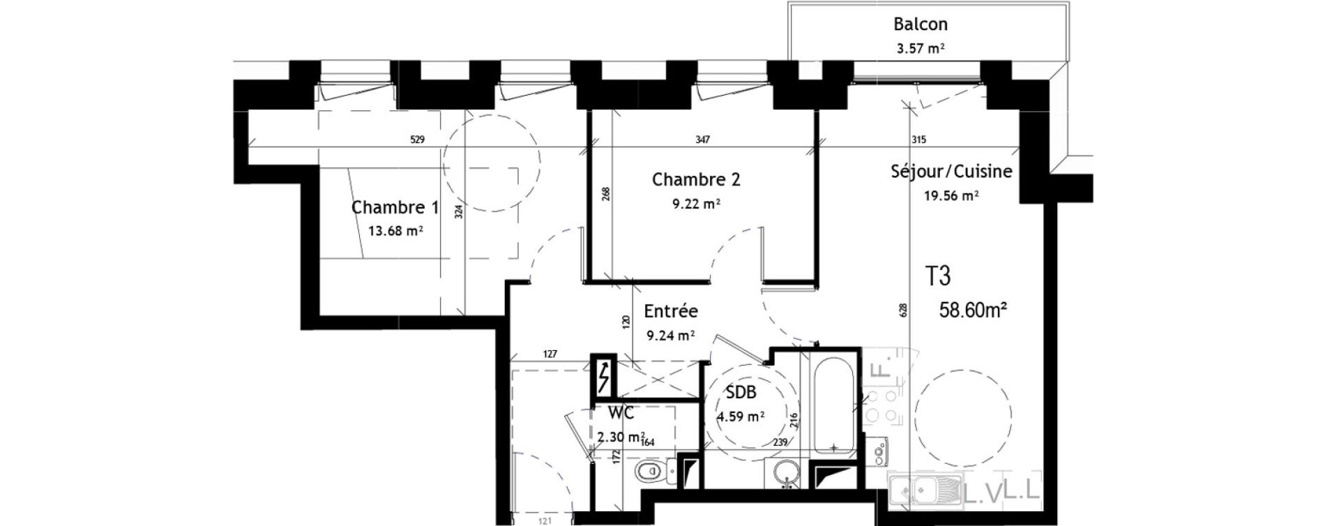 Appartement T3 de 58,60 m2 &agrave; Marcq-En-Bar&oelig;ul Plaine de menin