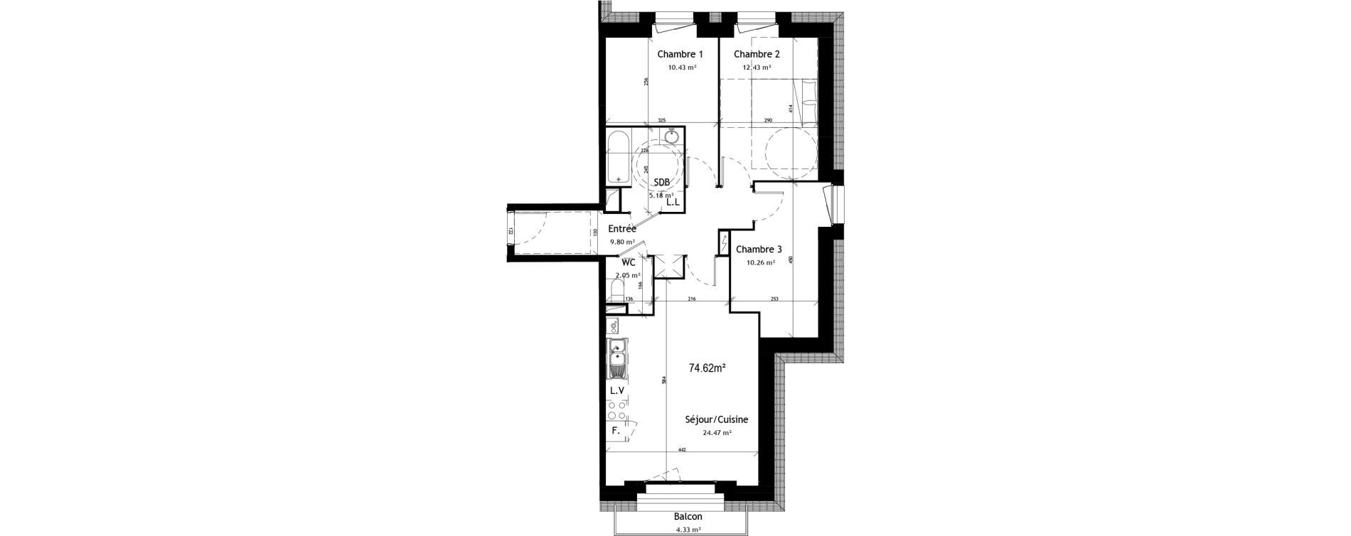 Appartement T4 de 72,76 m2 &agrave; Marcq-En-Bar&oelig;ul Plaine de menin