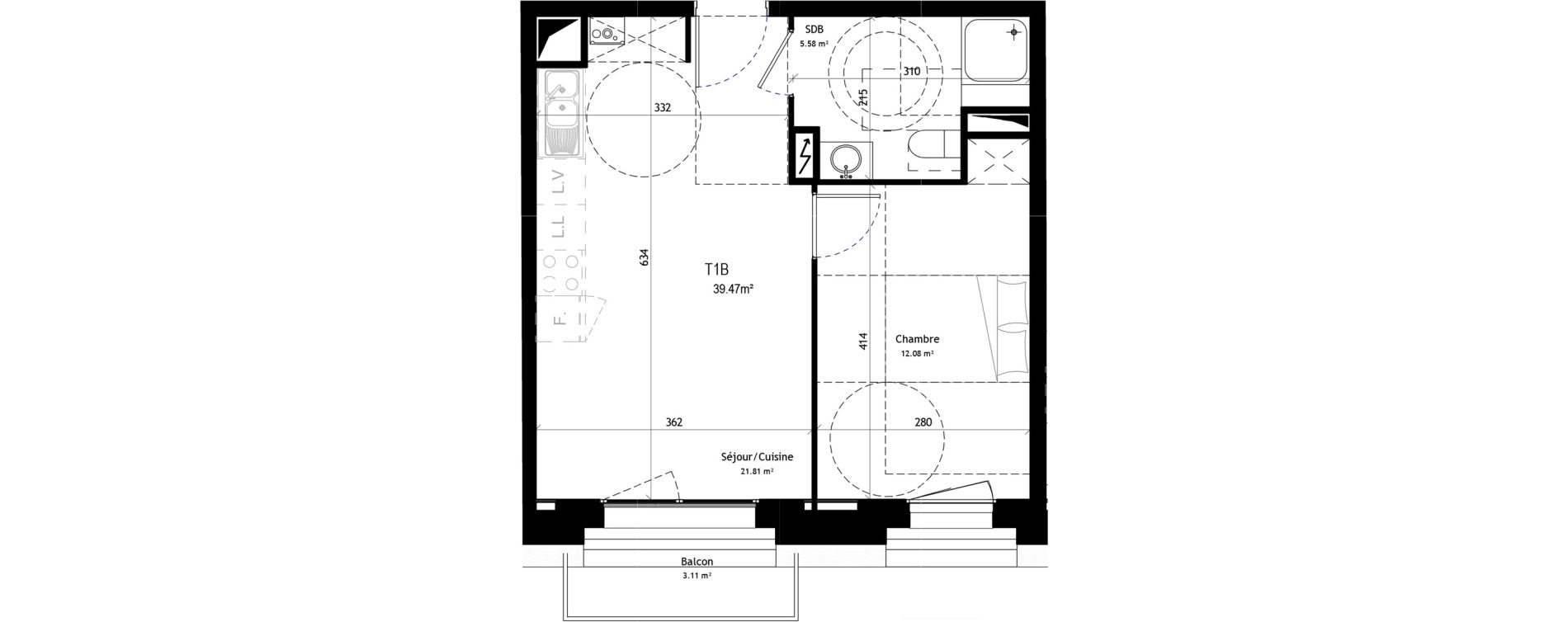 Appartement T2 de 39,47 m2 &agrave; Marcq-En-Bar&oelig;ul Plaine de menin