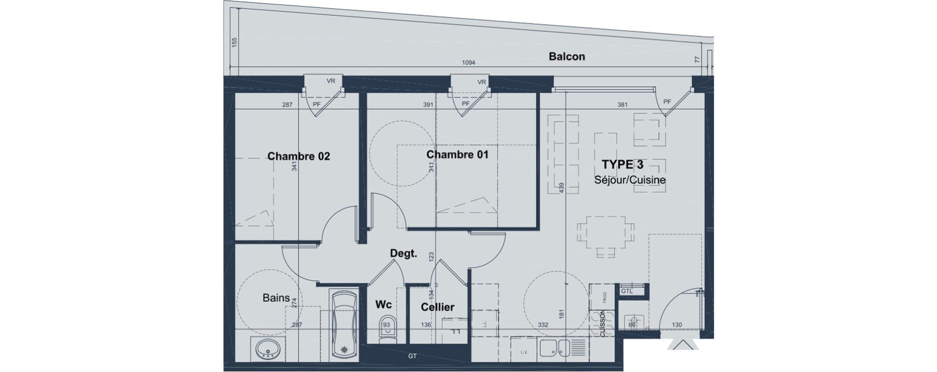 Appartement T3 de 62,32 m2 &agrave; Marquette-Lez-Lille L abbaye